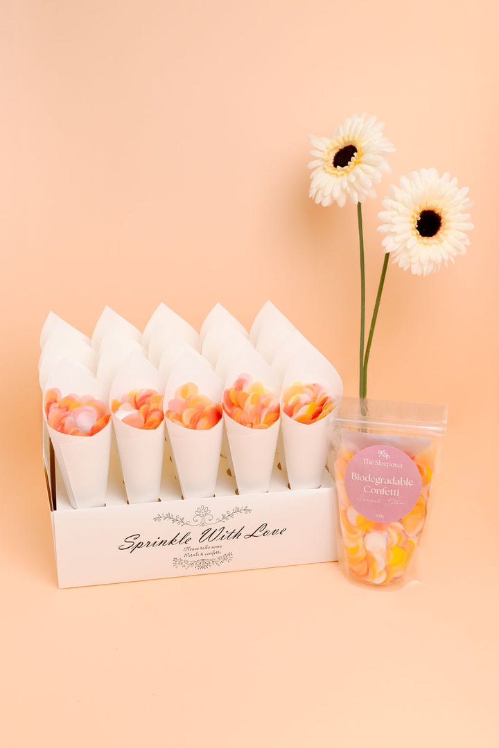 Biodegradable Confetti Tray & Cones - White