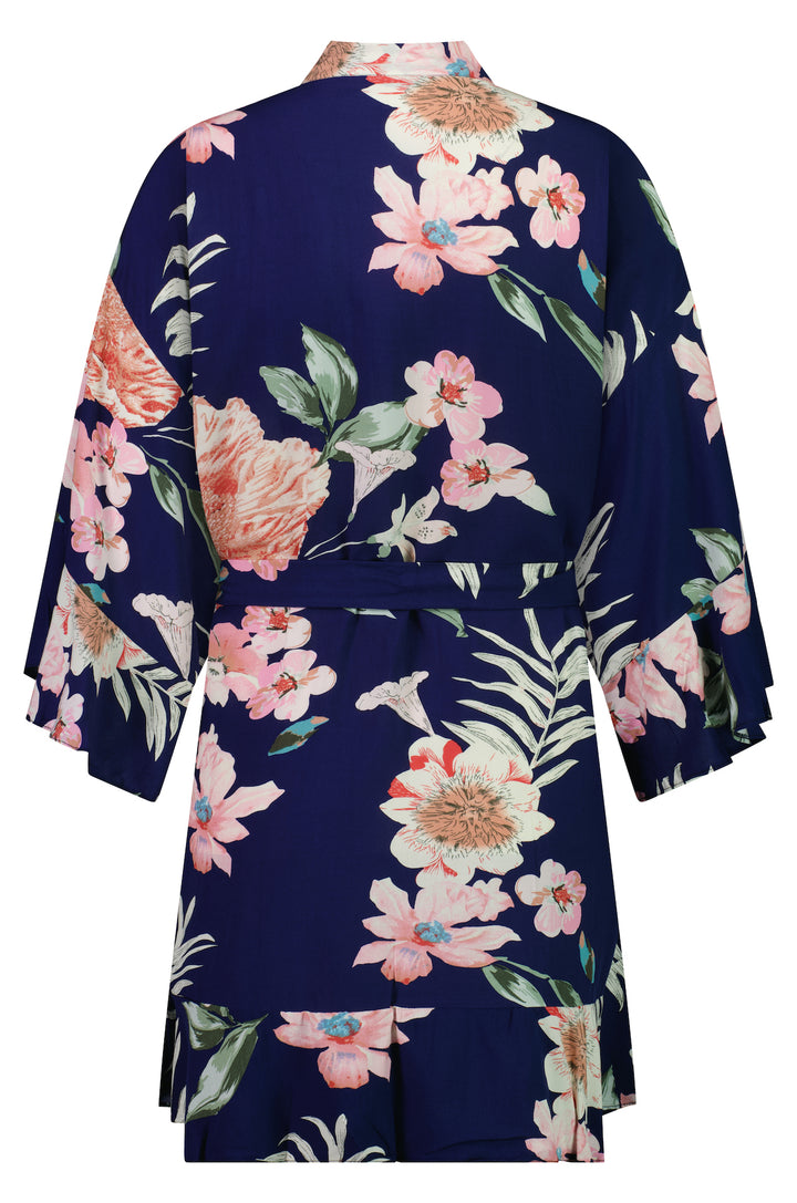 Amelia Cotton Floral Robe - Navy