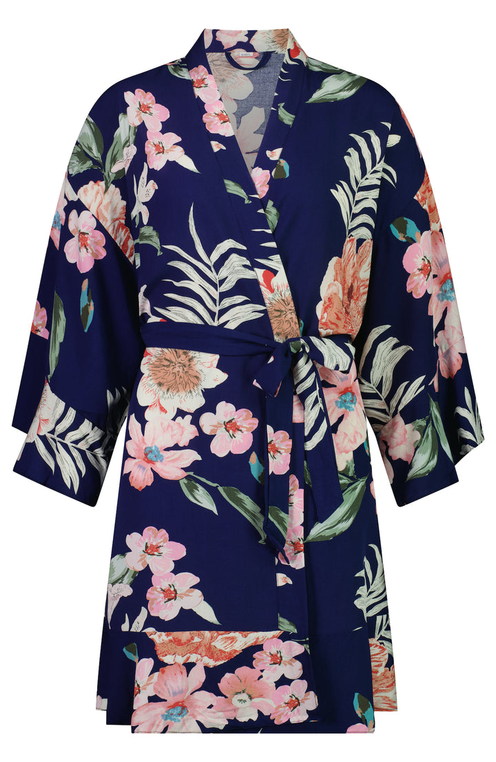 Amelia Cotton Floral Robe - Navy