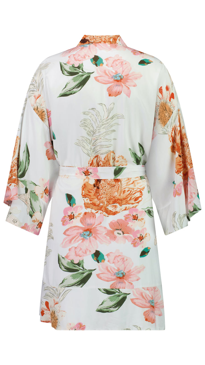 Amelia Cotton Floral Robe - White