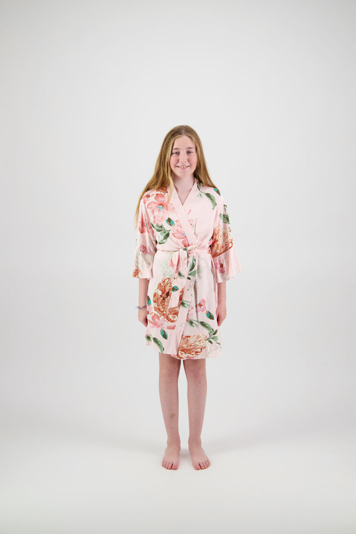 Amelia Floral Cotton Flower Girl Robe - Blush