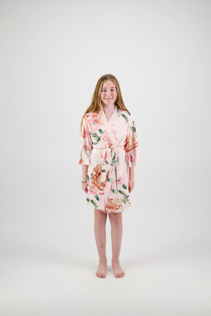 Amelia Floral Cotton Flower Girl Robe Blush The Sleepover