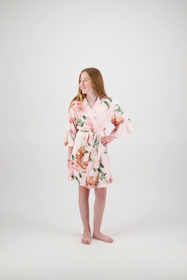 Amelia Floral Cotton Flower Girl Robe - Blush