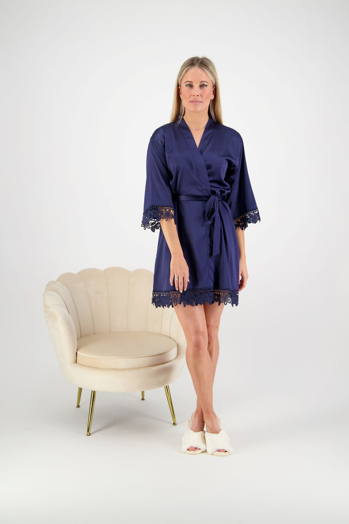 Misha Lace Robe - Navy