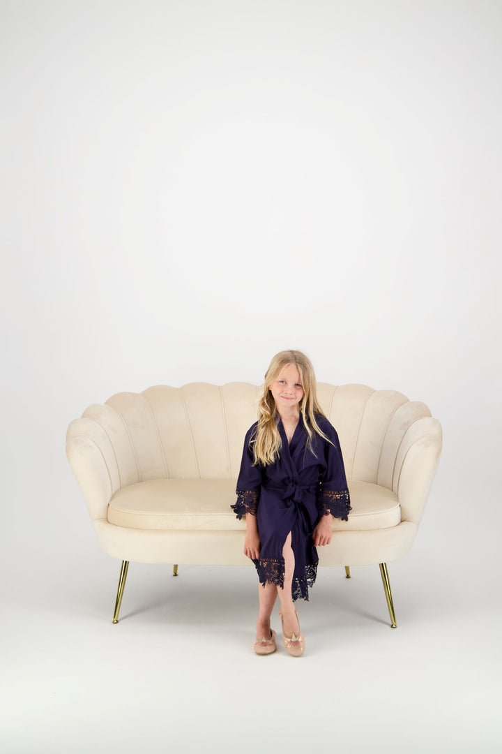 Olivia Cotton Flower Girl Robe - Navy