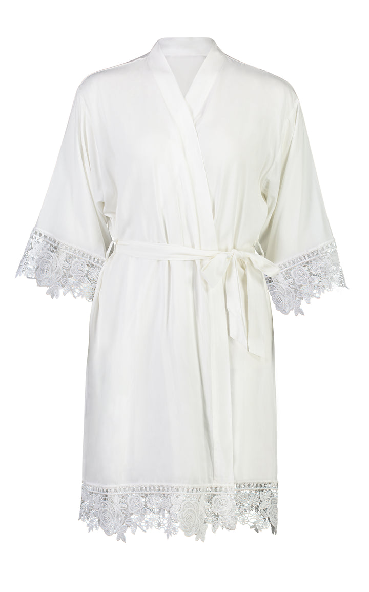 Olivia Cotton Lace Robe - White