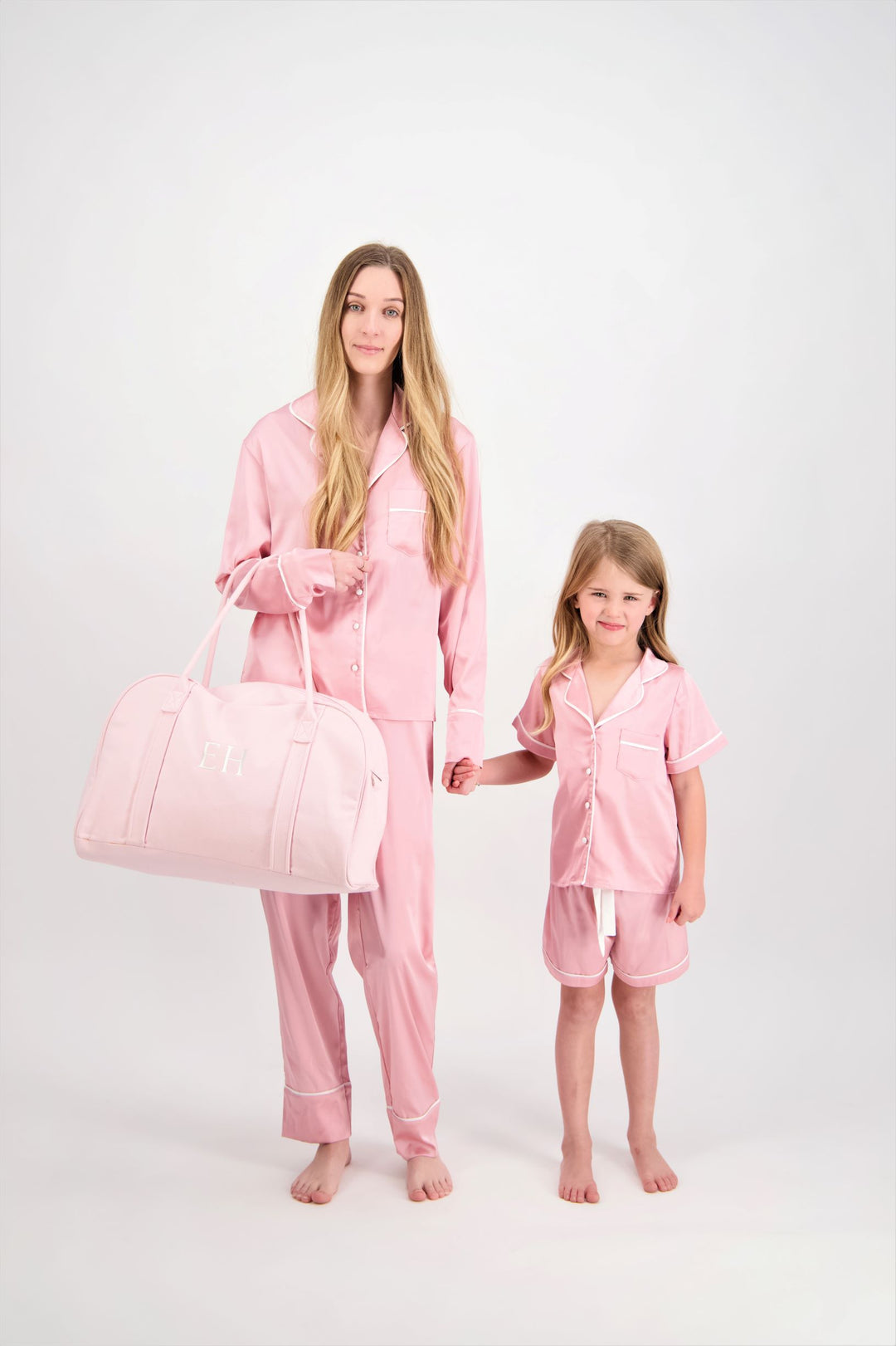 Georgie Long PJ Set - Dusty Rose/ White