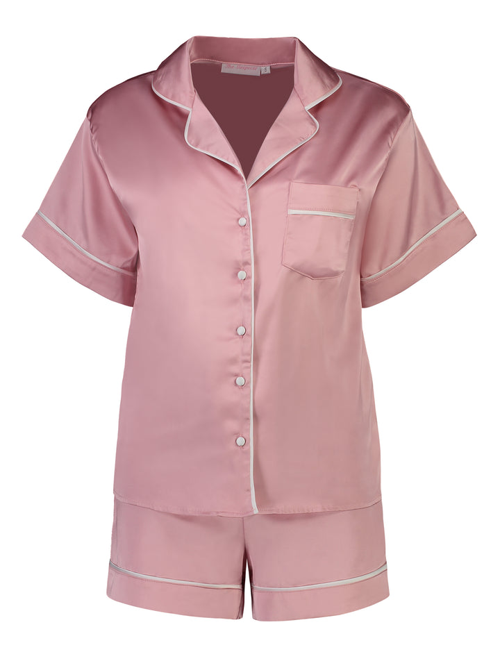 Sienna Short PJ Set - Dusty Rose/White