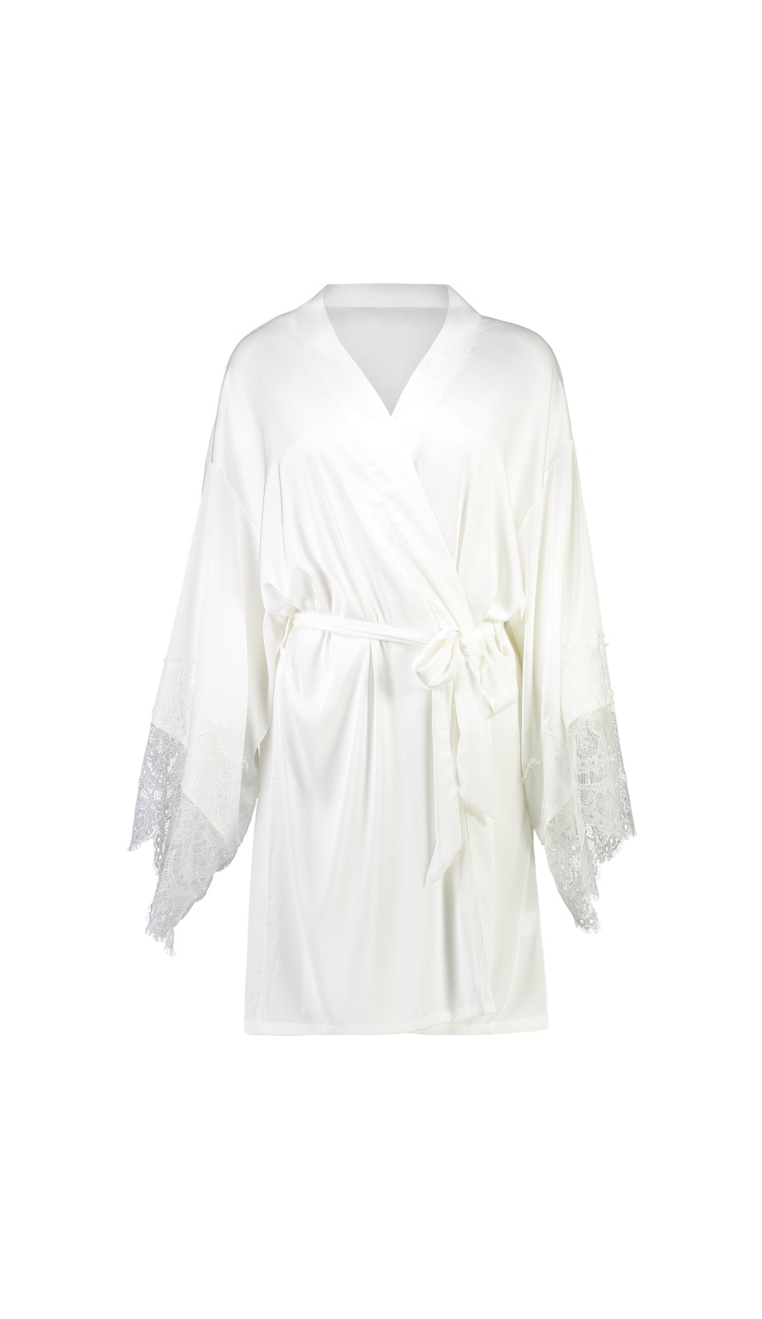 Ava Short Lace Bridal Robe - White